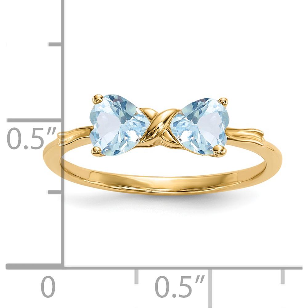 14K Yellow Gold Aquamarine Heart Bow Ring - 2x5mm Aquamarine Stones by Oro Pregiato