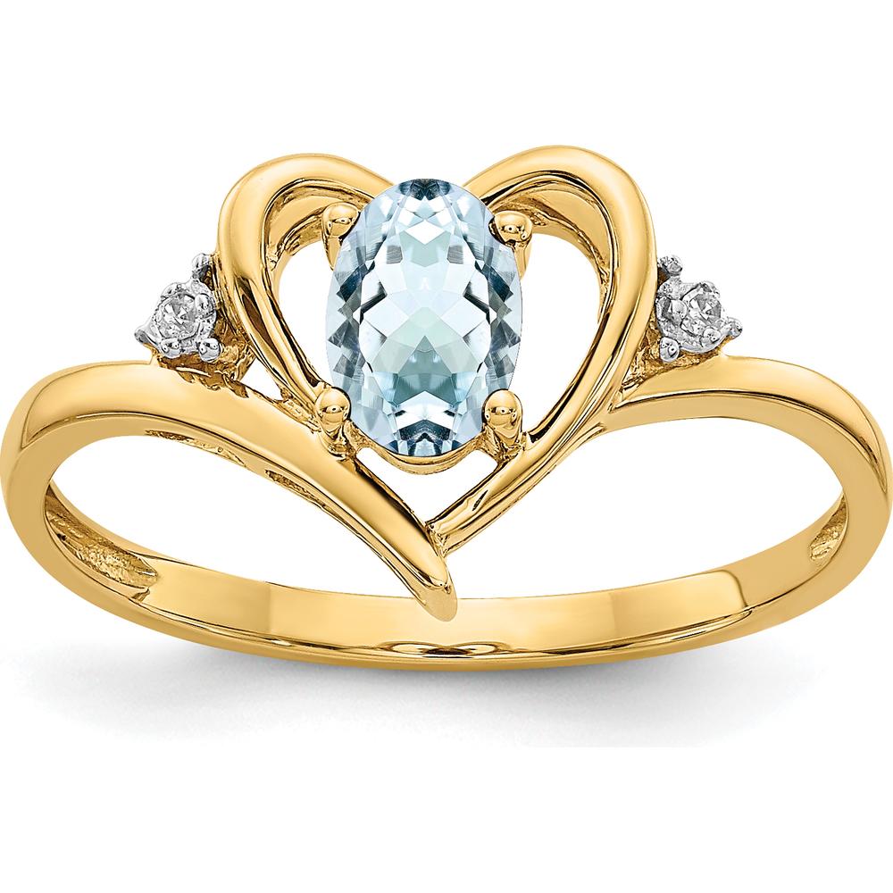 14K Yellow Gold Aquamarine Heart Ring with Diamond Accents - 0.4 Carat Aquamarine and 0.01 Carat Diamonds by Oro Pregiato