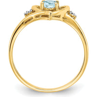 14K Yellow Gold Aquamarine Heart Ring with Diamond Accents - 0.4 Carat Aquamarine and 0.01 Carat Diamonds by Oro Pregiato