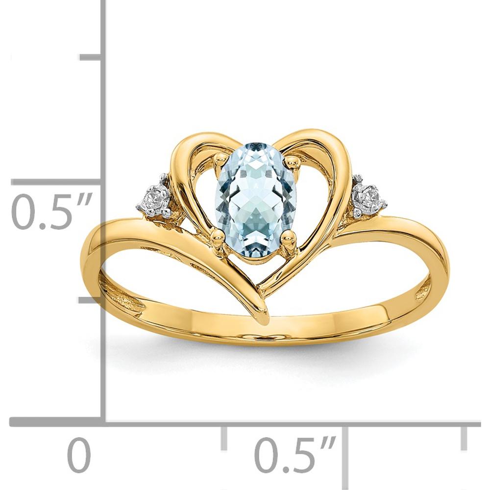 14K Yellow Gold Aquamarine Heart Ring with Diamond Accents - 0.4 Carat Aquamarine and 0.01 Carat Diamonds by Oro Pregiato