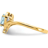 14K Yellow Gold Aquamarine Heart Ring with Diamond Accents - 0.4 Carat Aquamarine and 0.01 Carat Diamonds by Oro Pregiato