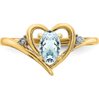 14K Yellow Gold Aquamarine Heart Ring with Diamond Accents - 0.4 Carat Aquamarine and 0.01 Carat Diamonds by Oro Pregiato