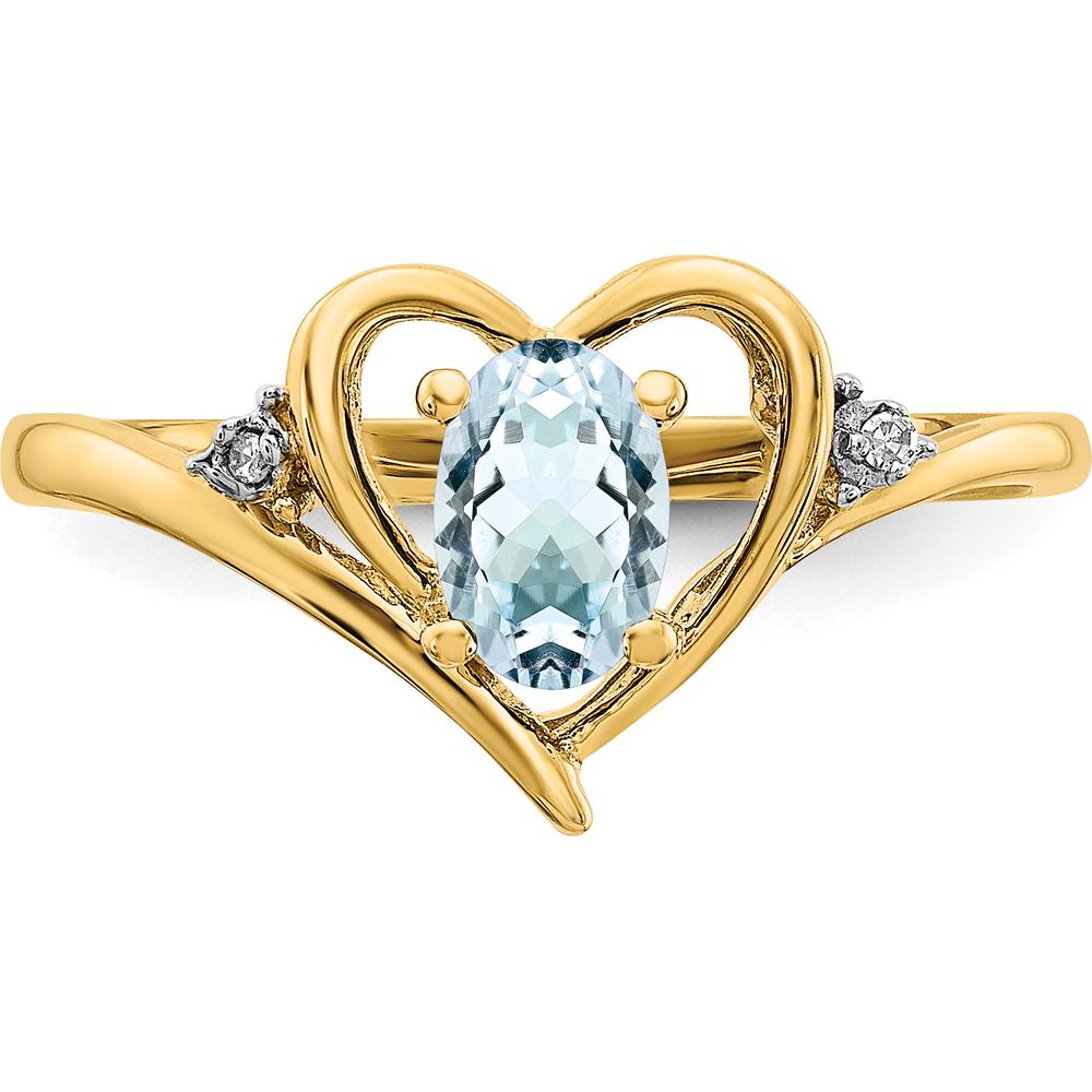 14K Yellow Gold Aquamarine Heart Ring with Diamond Accents - 0.4 Carat Aquamarine and 0.01 Carat Diamonds by Oro Pregiato