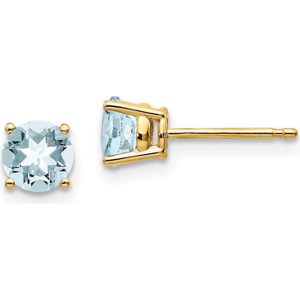 14K Yellow Gold Aquamarine Stud Earrings - 0.45 Carat Total Aquamarine Weight by Monteluci Fine Jewelry
