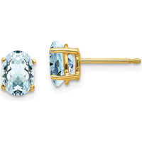 14K Yellow Gold Aquamarine Stud Earrings - 0.70 Carat Total Aquamarine Weight by Monteluci Fine Jewelry
