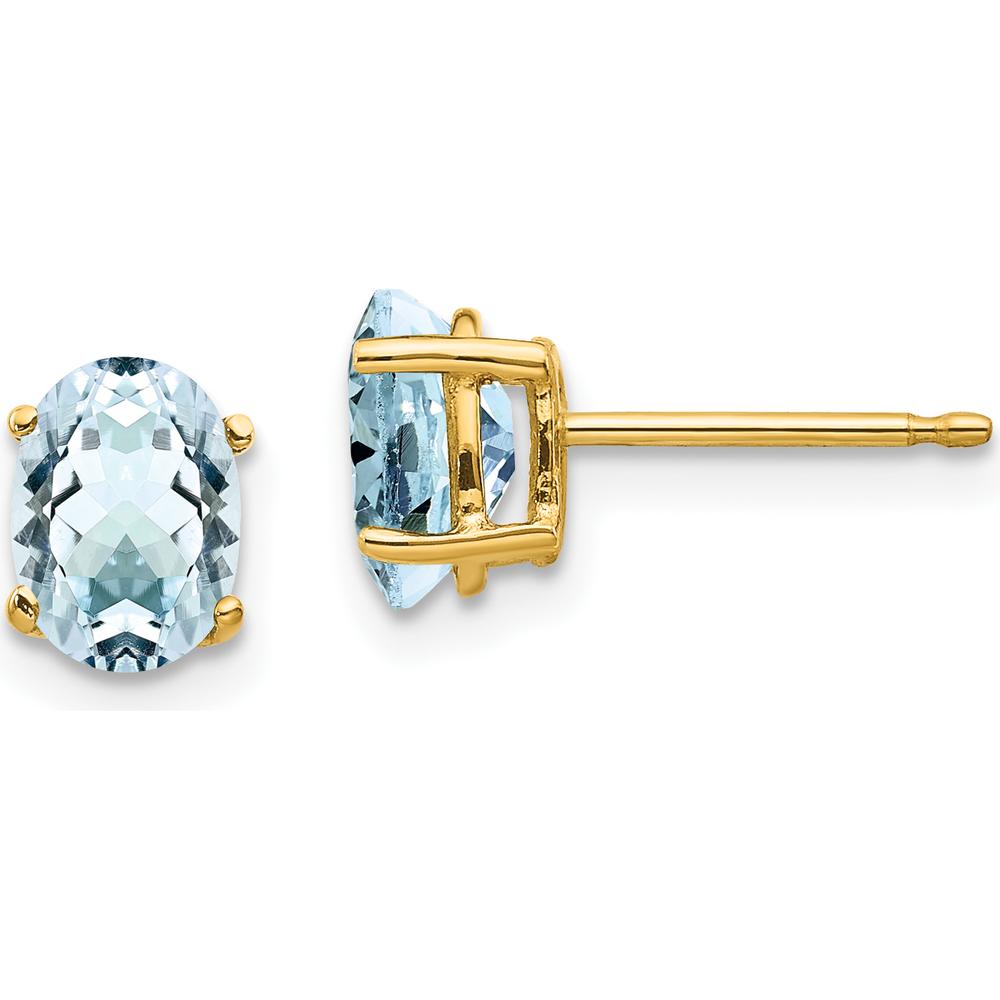 14K Yellow Gold Aquamarine Stud Earrings - 0.70 Carat Total Aquamarine Weight by Monteluci Fine Jewelry