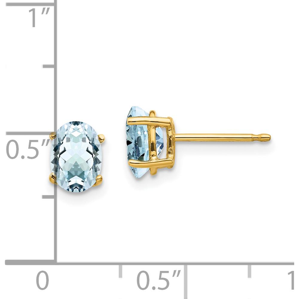 14K Yellow Gold Aquamarine Stud Earrings - 0.70 Carat Total Aquamarine Weight by Monteluci Fine Jewelry
