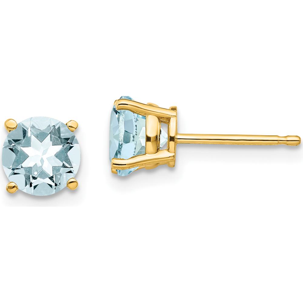 14K Yellow Gold Aquamarine Stud Earrings - 1.5 Carat Total Gem Weight by Monteluci Fine Jewelry