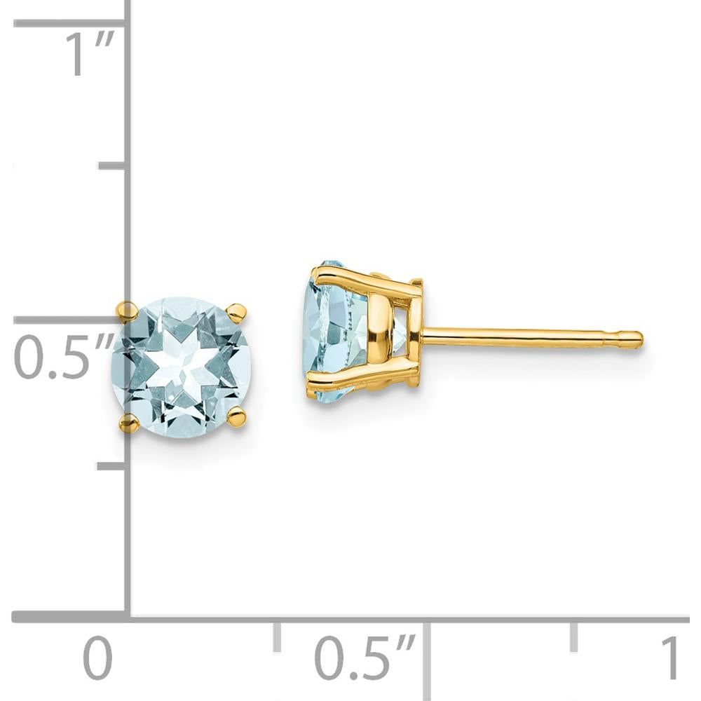 14K Yellow Gold Aquamarine Stud Earrings - 1.5 Carat Total Gem Weight by Monteluci Fine Jewelry