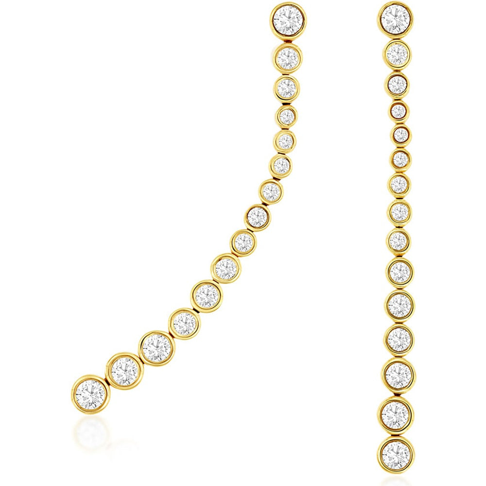 14K Yellow Gold Articulated Bezel-Set Round Diamond Drop Earrings - 1.00 Carat Total Diamond Weight - Royal Jewelry