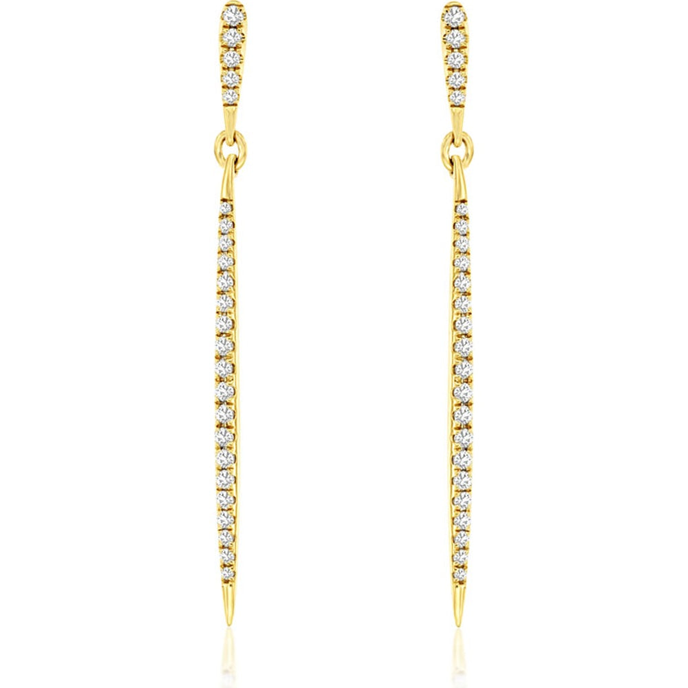 14K Yellow Gold Articulated Diamond Bar Drop Earrings with Prong-Set Round Diamonds - 0.42 Carat Total Diamond Weight - Royal Jewelry
