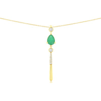 14K Yellow Gold Articulated Drop Pendant with Pear-Shaped Emerald and Round Diamonds - 0.75 Carat Emerald and 0.14 Carat Total Diamond Weight - Royal Jewelry