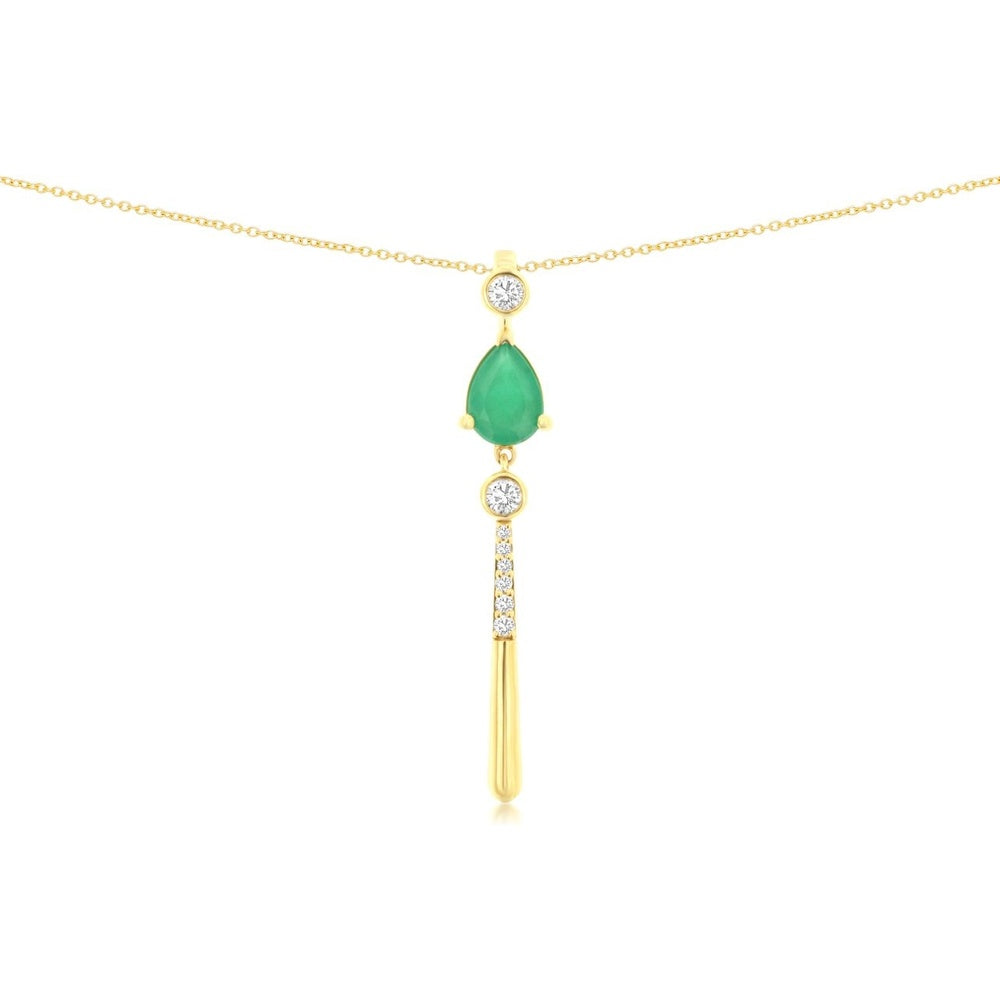 14K Yellow Gold Articulated Drop Pendant with Pear-Shaped Emerald and Round Diamonds - 0.75 Carat Emerald and 0.14 Carat Total Diamond Weight - Royal Jewelry