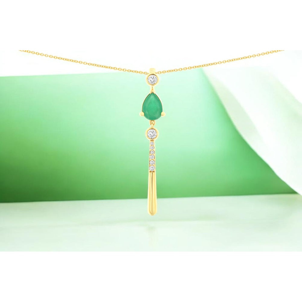14K Yellow Gold Articulated Drop Pendant with Pear-Shaped Emerald and Round Diamonds - 0.75 Carat Emerald and 0.14 Carat Total Diamond Weight - Royal Jewelry