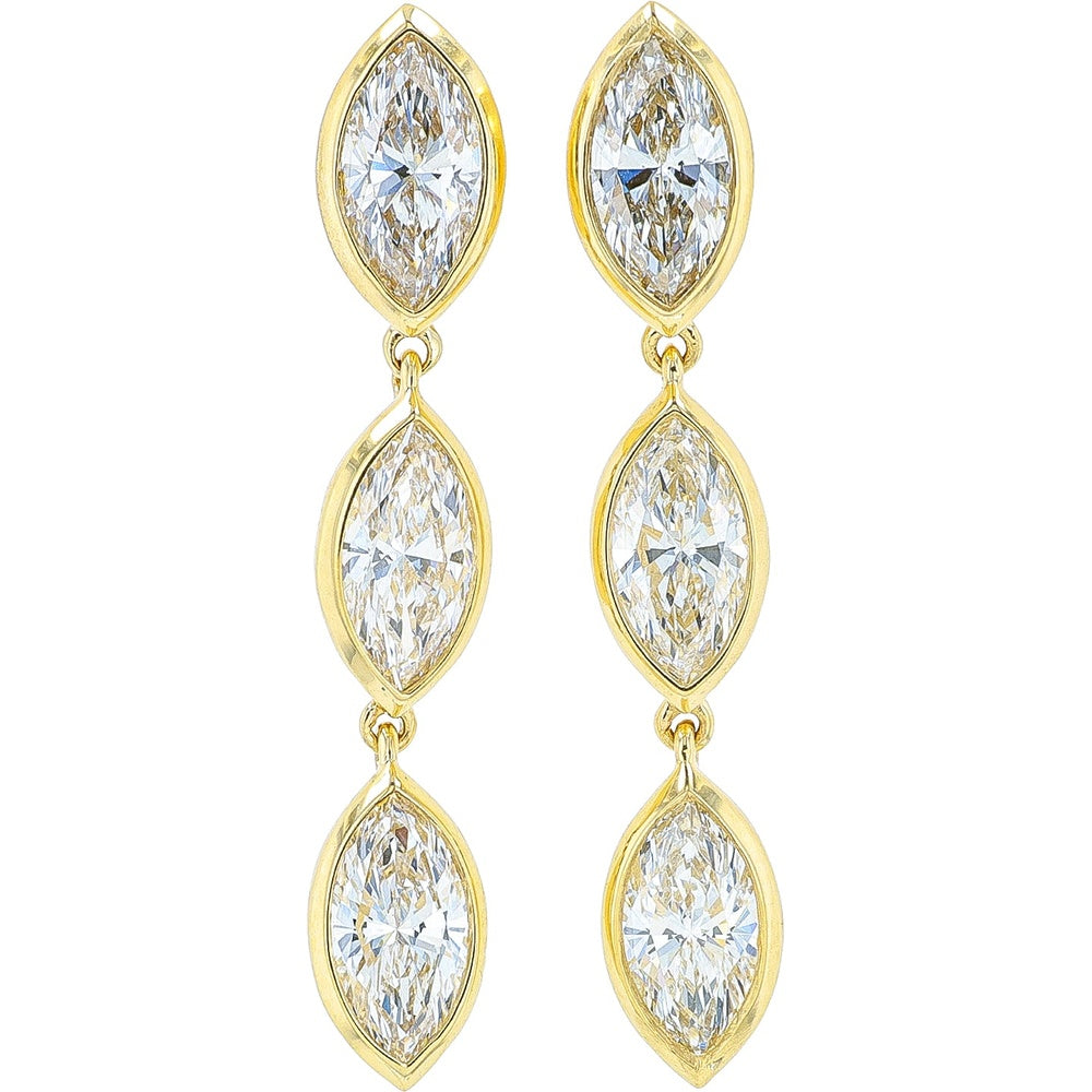 14K Yellow Gold Articulated Marquise Drop Earrings with Bezel-Set Lab Grown Diamonds - 2.00 Carat Total Diamond Weight