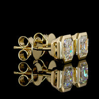 14K Yellow Gold Asscher Cut Bezel Set Lab Diamond Stud Earrings - 1.54 Carat Total Weight D VVS2 IGI Certified - Covaloro Fine Jewelry