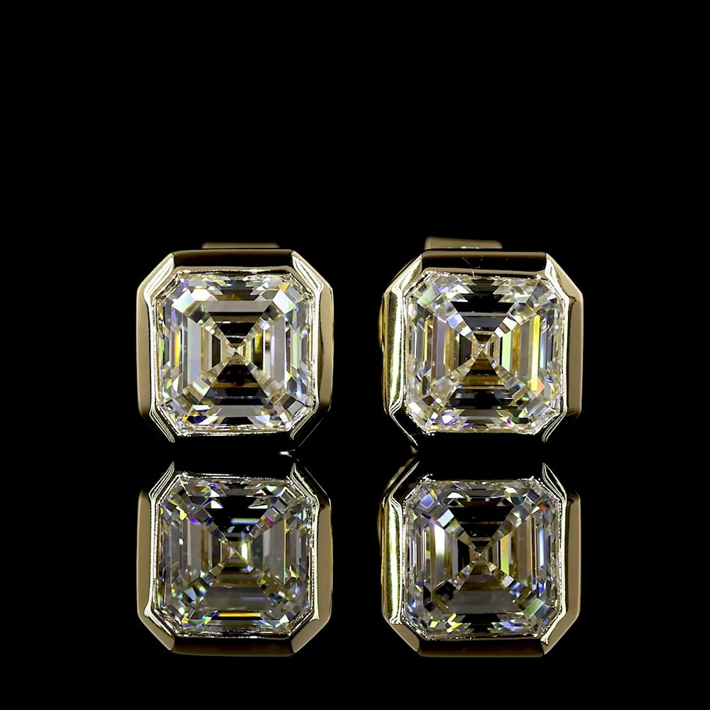 14K Yellow Gold Asscher Cut Bezel Set Lab Diamond Stud Earrings - 1.54 Carat Total Weight D VVS2 IGI Certified - Covaloro Fine Jewelry