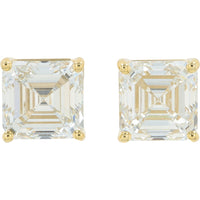 14K Yellow Gold Asscher Cut Diamond Stud Earrings - 8.00 Carat Total Diamond Weight