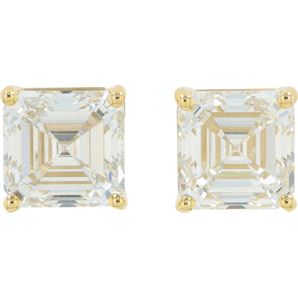 14K Yellow Gold Asscher Cut Diamond Stud Earrings - 8.00 Carat Total Diamond Weight