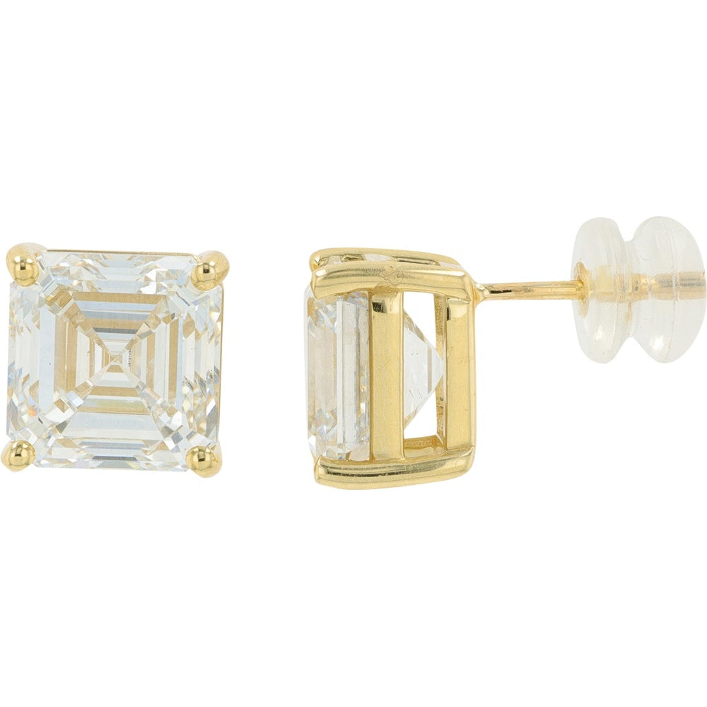 14K Yellow Gold Asscher Cut Diamond Stud Earrings - 8.00 Carat Total Diamond Weight