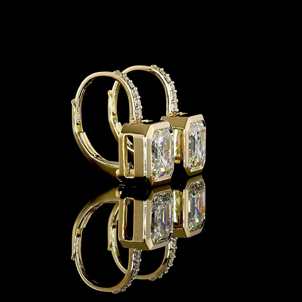 14K Yellow Gold Asscher Cut Hanging Earrings with Lab Grown Diamonds - 3.09 Carats Total Diamond Weight - Covaloro Fine Jewelry