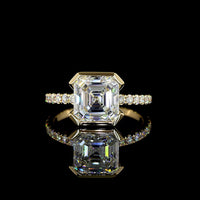 14K Yellow Gold Asscher Cut Hidden Halo Ring with D VS1 Lab Diamonds - 3.35 Total Carat Weight - Covaloro Fine Jewelry