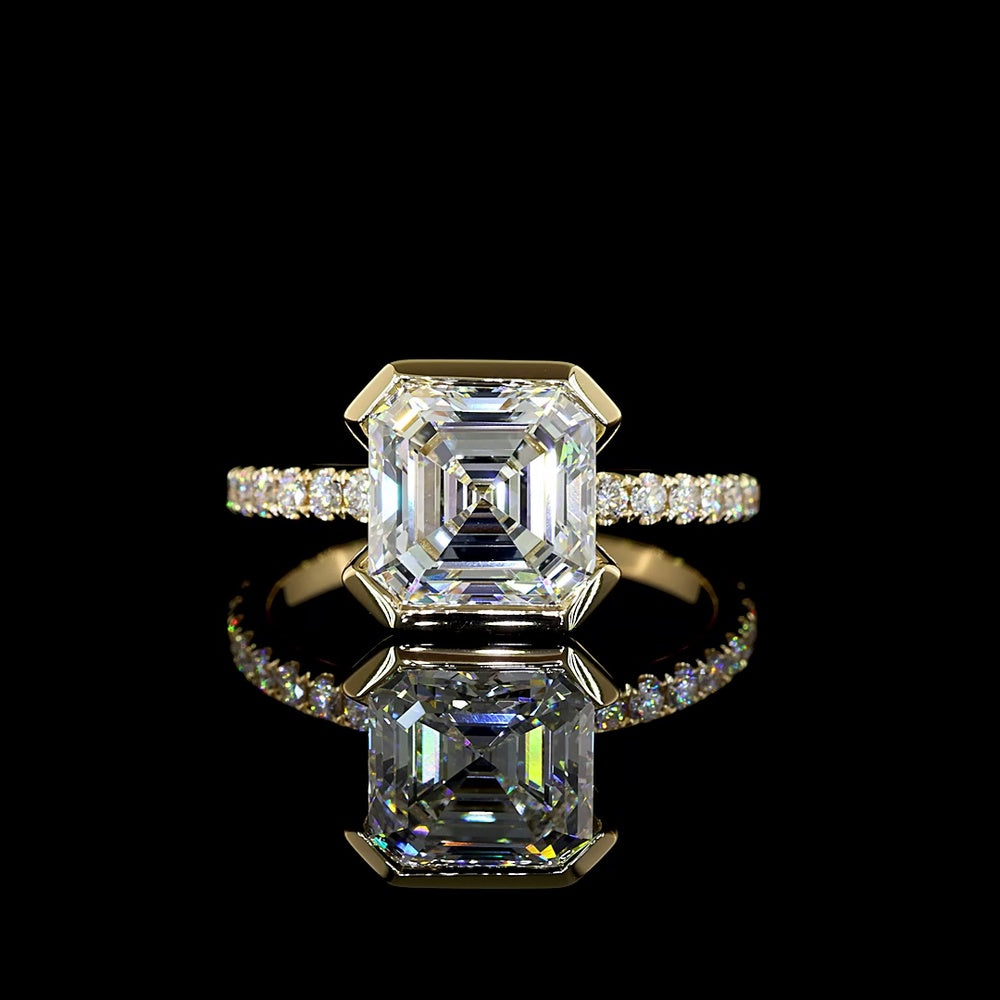 14K Yellow Gold Asscher Cut Hidden Halo Ring with D VS1 Lab Diamonds - 3.35 Total Carat Weight - Covaloro Fine Jewelry