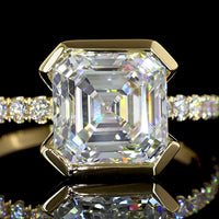14K Yellow Gold Asscher Cut Hidden Halo Ring with D VS1 Lab Diamonds - 3.35 Total Carat Weight - Covaloro Fine Jewelry