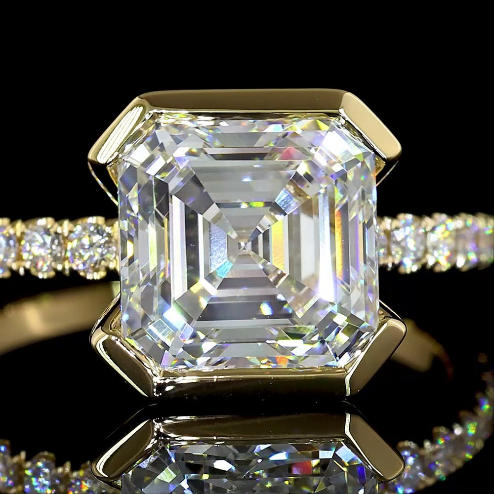 14K Yellow Gold Asscher Cut Hidden Halo Ring with D VS1 Lab Diamonds - 3.35 Total Carat Weight - Covaloro Fine Jewelry