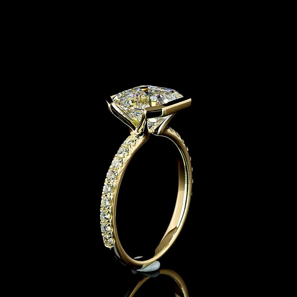 14K Yellow Gold Asscher Cut Hidden Halo Ring with D VS1 Lab Diamonds - 3.35 Total Carat Weight - Covaloro Fine Jewelry