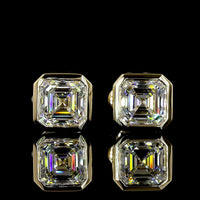 14K Yellow Gold Asscher Cut Lab Diamond Bezel Set Stud Earrings - 2.07 Carat Total Weight, D Color, VS1/VVS2 Clarity, IGI Certified - Covaloro Fine Jewelry