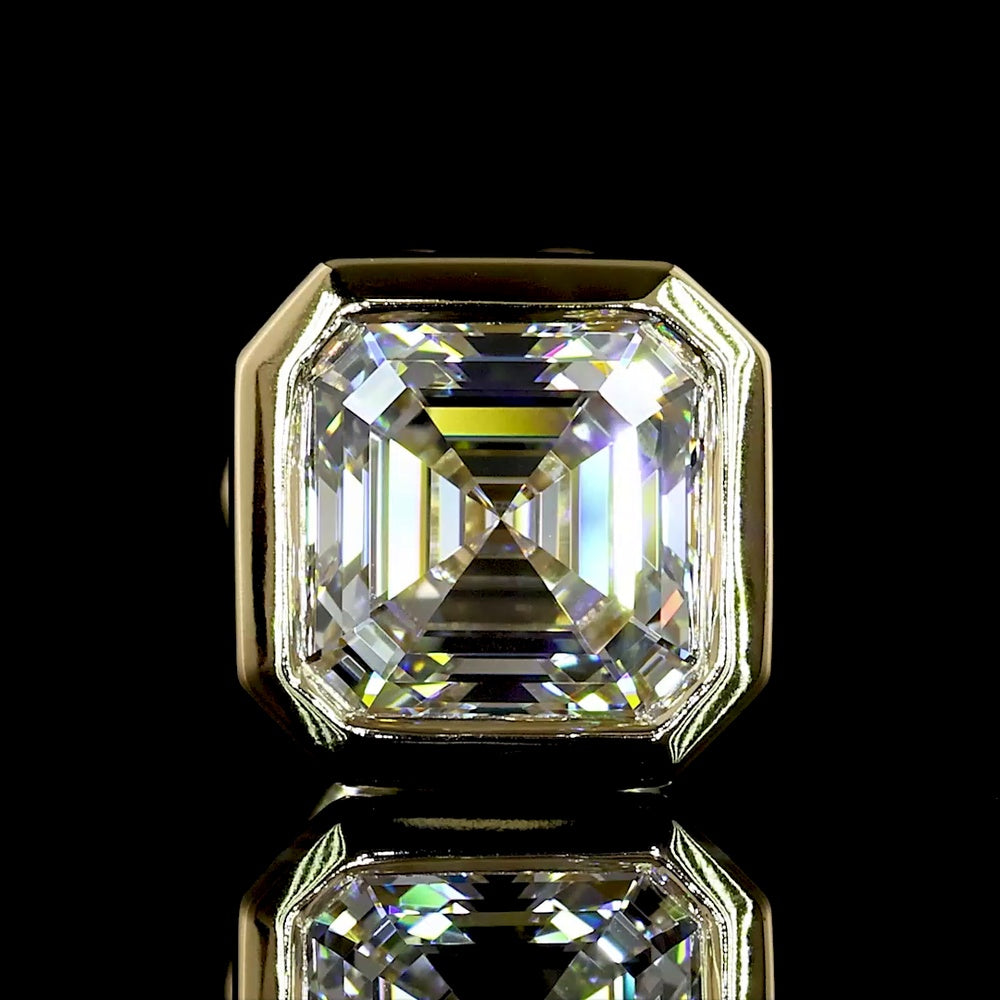 14K Yellow Gold Asscher Cut Lab Diamond Bezel Set Stud Earrings - 2.07 Carat Total Weight, D Color, VS1/VVS2 Clarity, IGI Certified - Covaloro Fine Jewelry