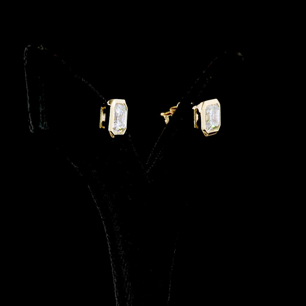 14K Yellow Gold Asscher Cut Lab Diamond Bezel Set Stud Earrings - 3.52 Carat Total Weight, E-F Color, VVS2 Clarity, IGI Certified - Covaloro Fine Jewelry