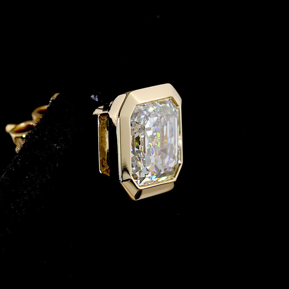 14K Yellow Gold Asscher Cut Lab Diamond Bezel Set Stud Earrings - 3.52 Carat Total Weight, E-F Color, VVS2 Clarity, IGI Certified - Covaloro Fine Jewelry
