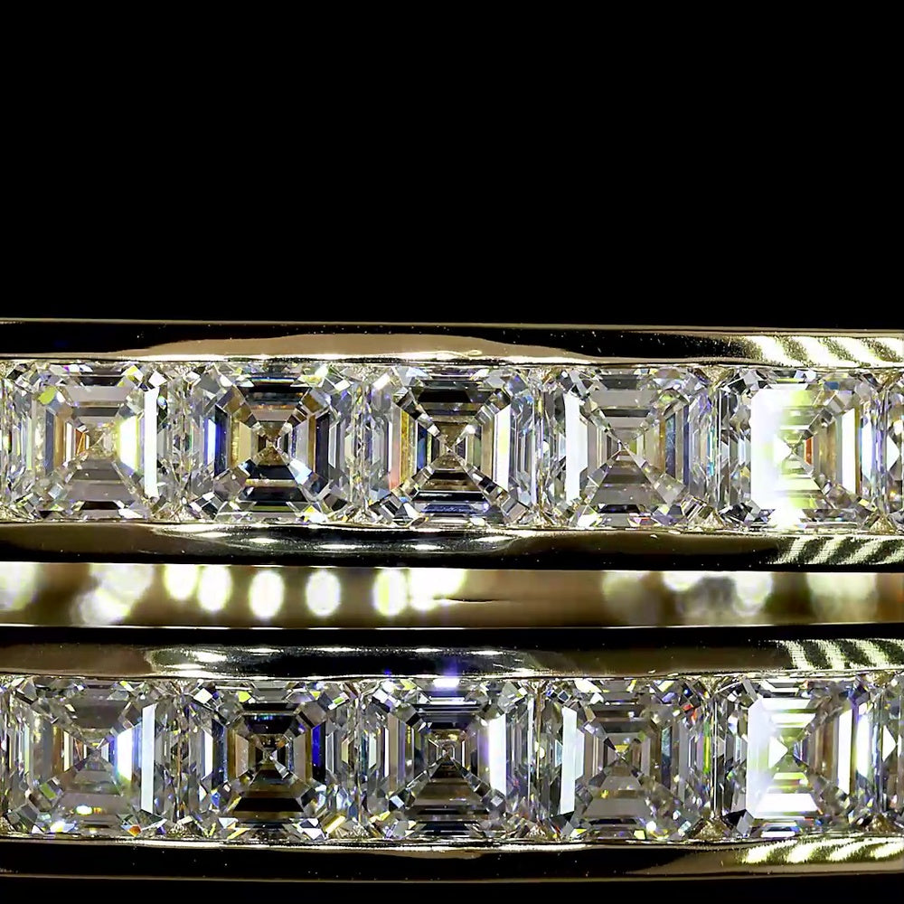 14K Yellow Gold Asscher Cut Lab Diamond Channel Set Bangle Bracelet - 7.71 Carat Total Diamond Weight - Covaloro Fine Jewelry
