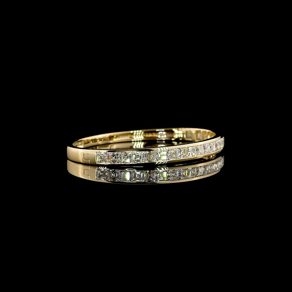 14K Yellow Gold Asscher Cut Lab Diamond Channel Set Bangle Bracelet - 7.71 Carat Total Diamond Weight - Covaloro Fine Jewelry