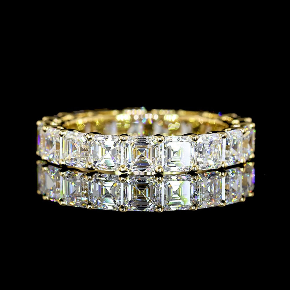 14K Yellow Gold Asscher Cut Lab Diamond Eternity Band - 4.37 Carat Total Weight, 19 Stones, E-F Color VS Clarity - Covaloro Fine Jewelry