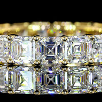 14K Yellow Gold Asscher Cut Lab Diamond Eternity Band - 4.37 Carat Total Weight, 19 Stones, E-F Color VS Clarity - Covaloro Fine Jewelry