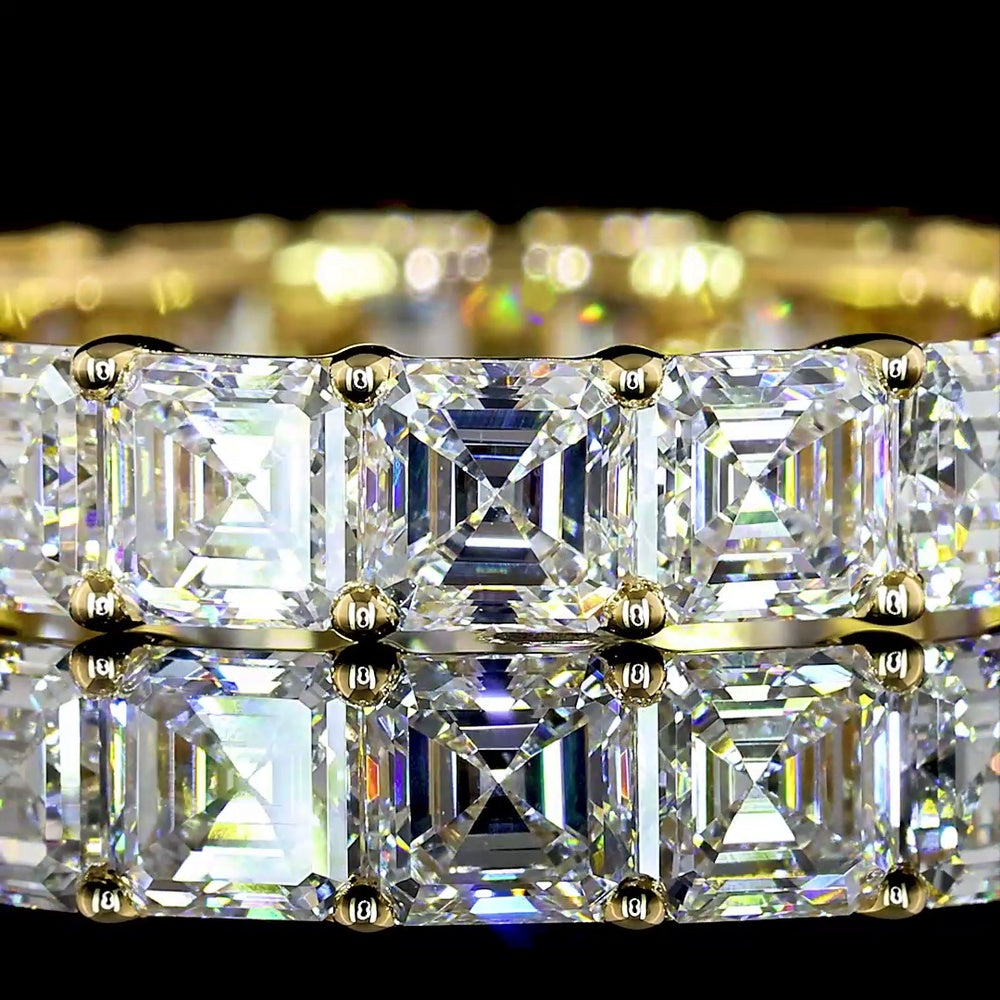 14K Yellow Gold Asscher Cut Lab Diamond Eternity Band - 4.37 Carat Total Weight, 19 Stones, E-F Color VS Clarity - Covaloro Fine Jewelry