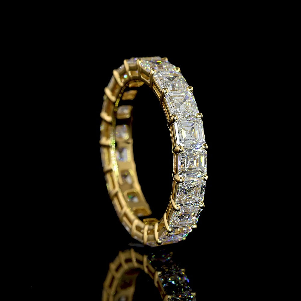 14K Yellow Gold Asscher Cut Lab Diamond Eternity Band - 4.37 Carat Total Weight, 19 Stones, E-F Color VS Clarity - Covaloro Fine Jewelry