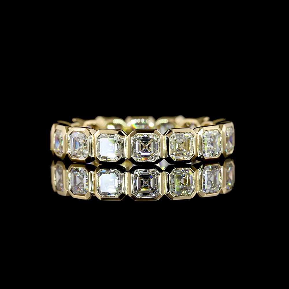 14K Yellow Gold Asscher Cut Lab Diamond Eternity Band - Bezel Set, 16 Stones, 3.03 Carat Total Weight - Covaloro Fine Jewelry