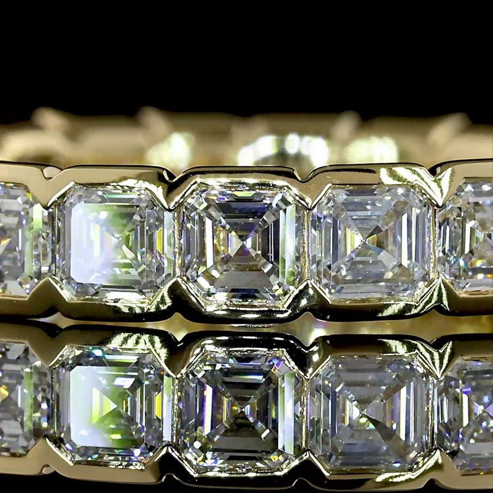 14K Yellow Gold Asscher Cut Lab Diamond Eternity Band with Half Bezel Setting - 1.88 Carats Total Diamond Weight - Covaloro Fine Jewelry