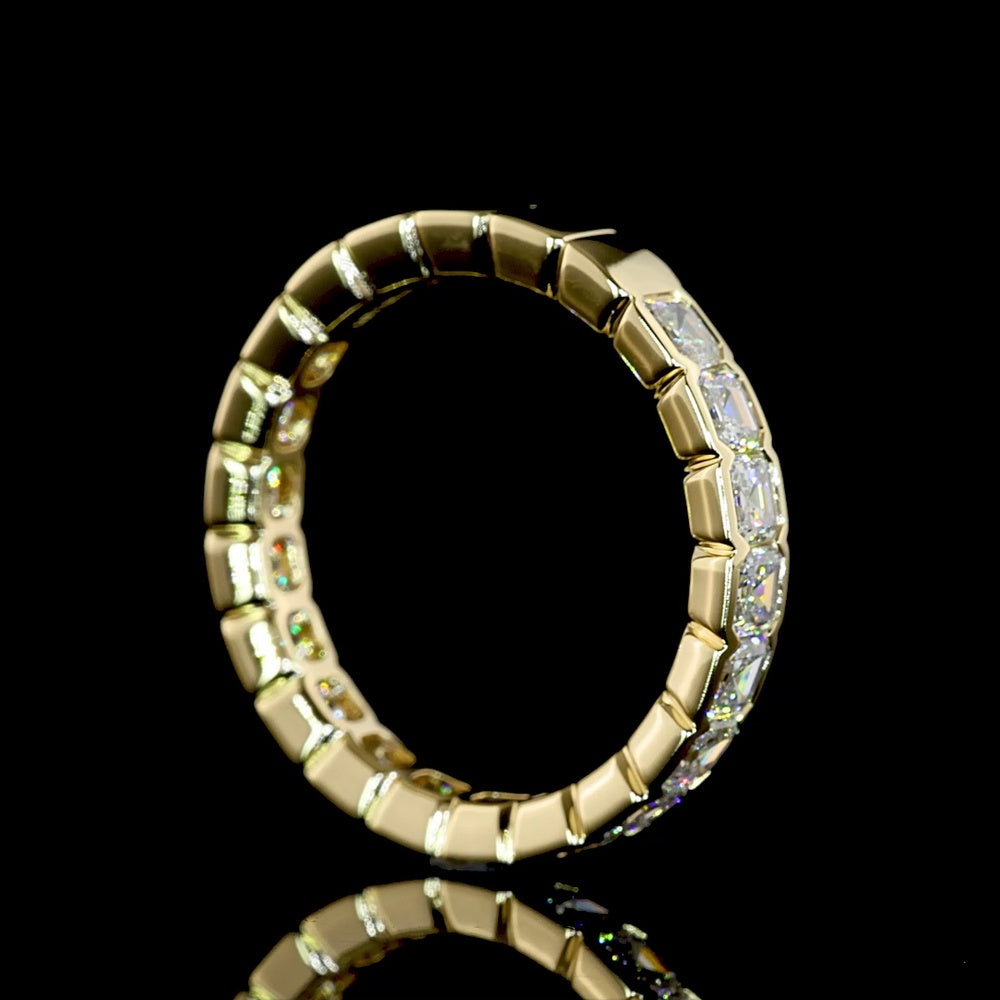 14K Yellow Gold Asscher Cut Lab Diamond Eternity Band with Half Bezel Setting - 1.88 Carats Total Diamond Weight - Covaloro Fine Jewelry