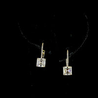 14K Yellow Gold Asscher Cut Lab Diamond Hanging Earrings with Brilliant Cut Accents - 3.17 Carats Total Diamond Weight - Covaloro Fine Jewelry