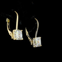 14K Yellow Gold Asscher Cut Lab Diamond Hanging Earrings with Brilliant Cut Accents - 3.17 Carats Total Diamond Weight - Covaloro Fine Jewelry