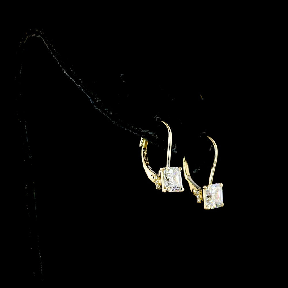 14K Yellow Gold Asscher Cut Lab Diamond Hanging Earrings with Lever Back - 2.02 Carats Total Weight (E-F Color, VVS2 Clarity) - Covaloro Fine Jewelry