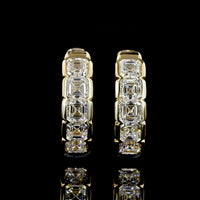 14K Yellow Gold Asscher Cut Lab Diamond Huggie Earrings - 1.00 Carats Total Diamond Weight with Half Bezel Setting and Hinge Back - Covaloro Fine Jewelry