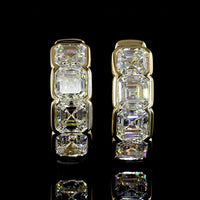 14K Yellow Gold Asscher Cut Lab Diamond Huggie Earrings in Half Bezel Setting - 2.02 Carats Total Diamond Weight - Covaloro Fine Jewelry