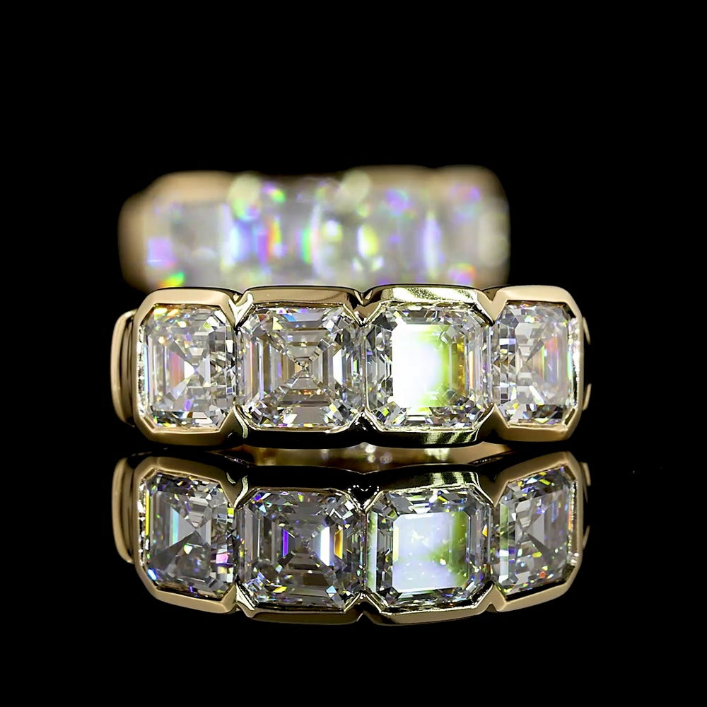 14K Yellow Gold Asscher Cut Lab Diamond Huggie Earrings in Half Bezel Setting - 2.02 Carats Total Diamond Weight - Covaloro Fine Jewelry