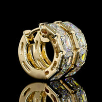14K Yellow Gold Asscher Cut Lab Diamond Huggie Earrings with Half Bezel Setting - 5.80 Carat Total Diamond Weight - Covaloro Fine Jewelry